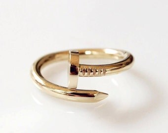Gold Twisted Nail Ring, Gold Ring, Gorgeous Gold Ring 9kt,14kt,18kt Solid Gold Ring, Sterling Silver. Gold Fashion Designer Statement Ring