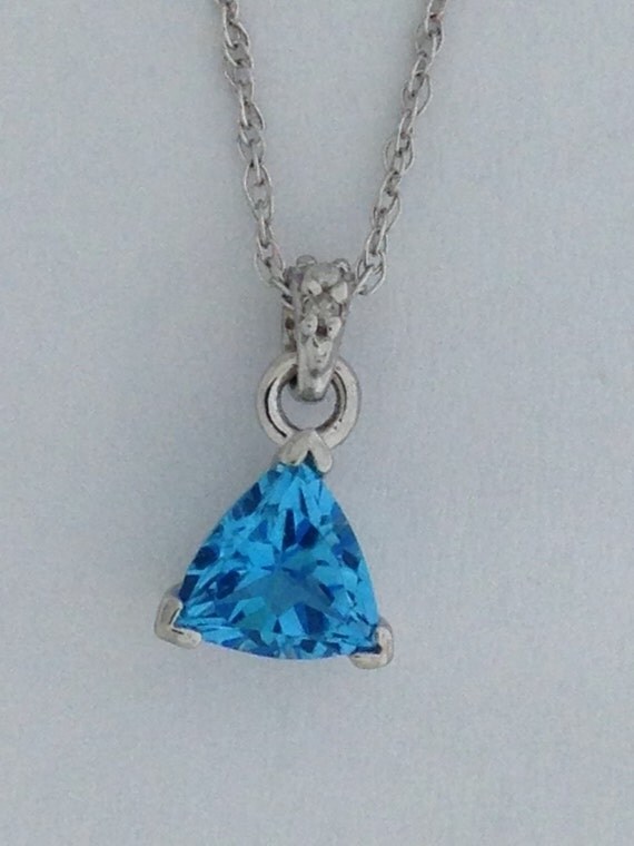 Genuine Blue Topaz Diamond Pendant 14kt White Gold