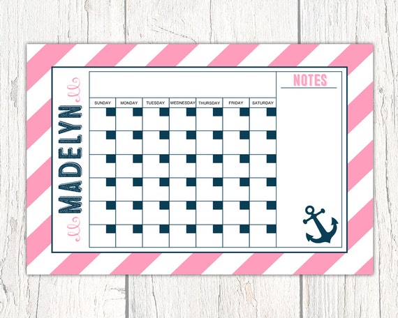 Monthly Calendar printable Gift for Teen by WillowLanePrints