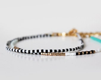 Black and White Miyuki Seed Bead Bracelet / 16k Gold Plated Bracelet / Wish Bracelet / Beaded Friendship Bracelet / Delicate Bracelet