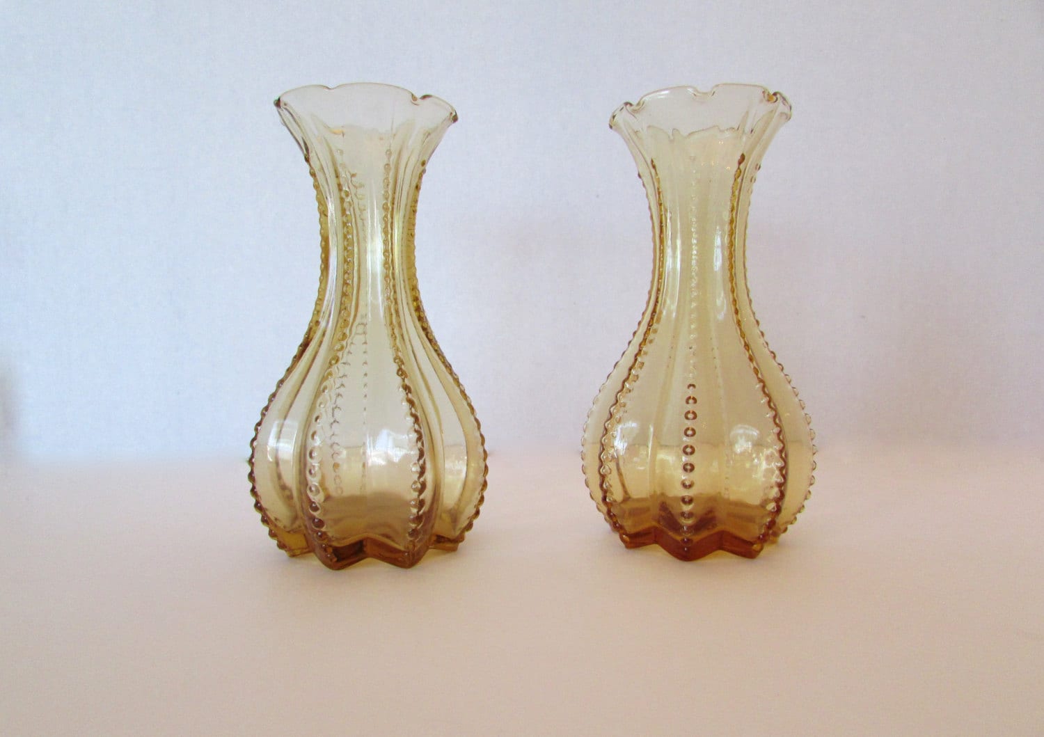 Vintage Amber Glass Vases Pair of Amber Glass Vases
