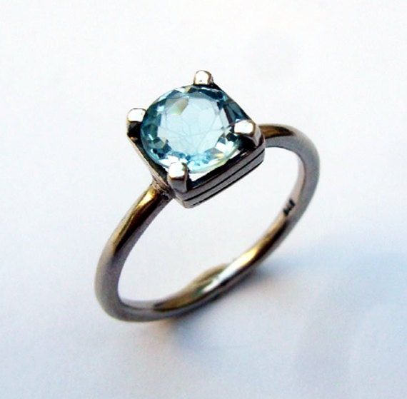 Blue Topaz Sterling Silver Ring Blue Stone Ring by TevalouJewelry
