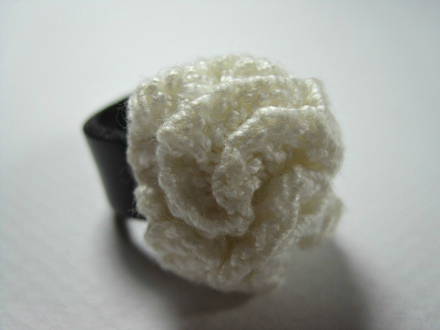 Handmade Crochet Flower Ring Cream Crochet Flower Puffy