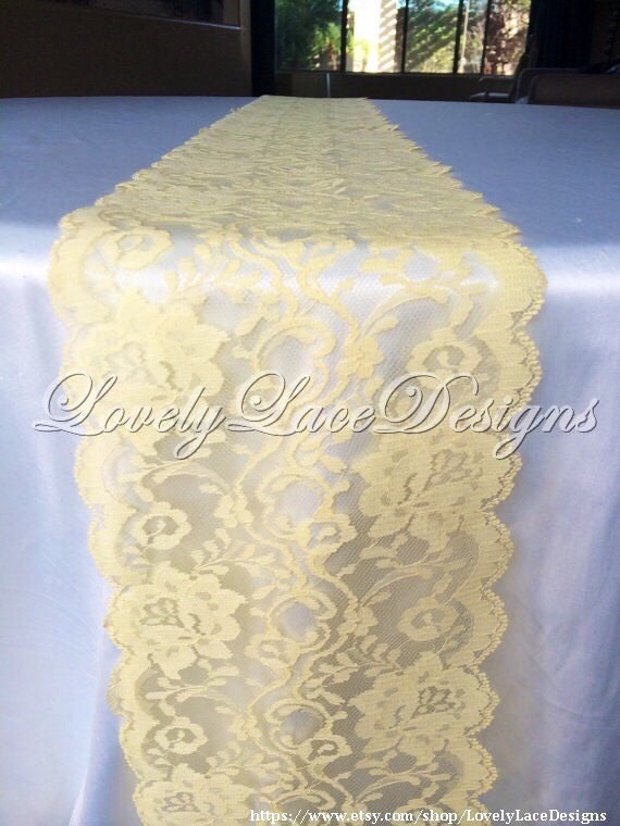Lace Table Runner Soft Yellow 3ft10ft long x 6 in Wide /No
