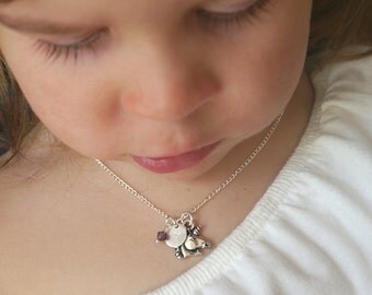 Unicorn Necklace, Girls Unicorn Necklace, Little Girl Jewelry, Personalized Unicorn Necklace, Initial Birthstone, Fairy Tail Necklace