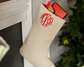 Christmas Stocking, Personalized, Customized, Natural Juco with Name or Monogram