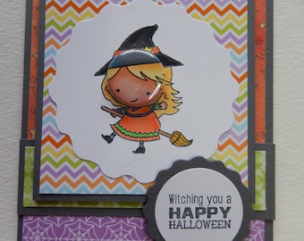 Tin Button Witch Halloween Card