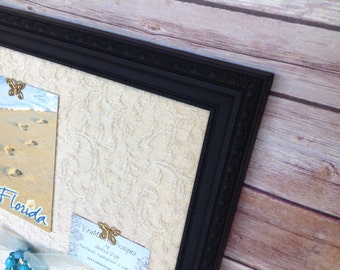 Fabric covered pin board - fabric message board - framed pin board