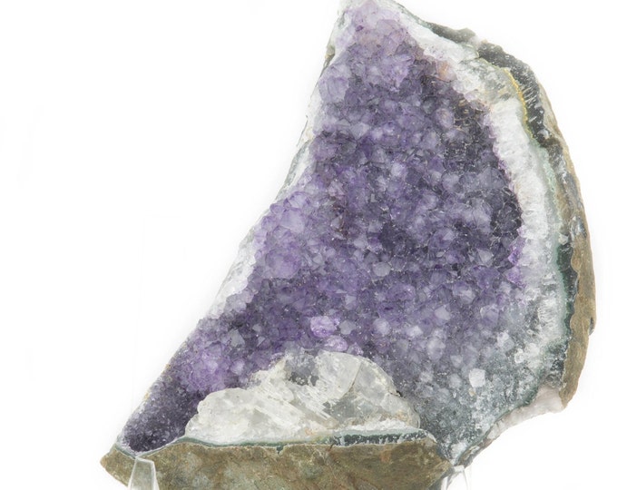 Amethyst Geode Cluster with Quartz Crystal for Home Decor and Reiki