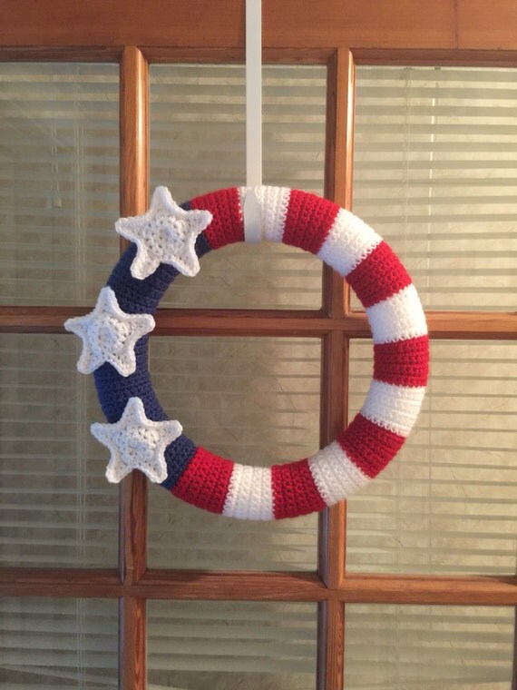 Fourth ofJuly / American flag crochet wreath FREE shipping
