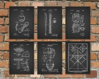 Baseball Patent Wall Art Poster Set of 6 - Baseball Gifts - Baseball Decor - Baseball Art Gift Ideas For Him - Baseball Pictures Set of 6