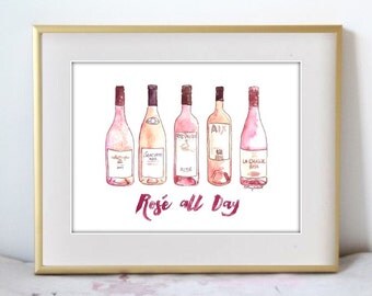 Rosé All Day, Print from Original Watercolor Painting, Home Decor, Kitchen art, Wine art