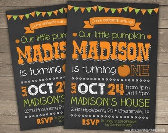 Our Little Pumpkin Invitation, Pumpkin Birthday Invitation, Fall Invitation, Pumpkin Invitation, Our Little Pumpkin is turning one