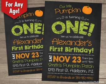 Fall Birthday Invitation, Our Little Pumpkin Invitation, Our Little Pumpkin is turning one, Halloween Birthday Invitation