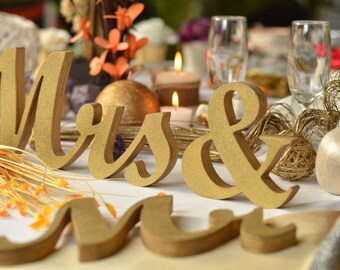 Wedding MR.. and. MRS.. unpainted, painted or glitter letters 4", 5", 6" or 7" tall , wood sign wedding table decoration.