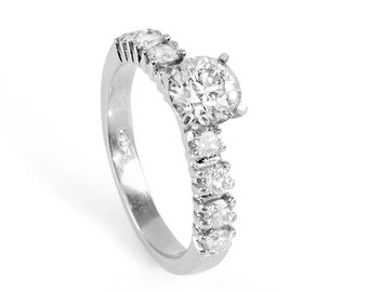 Diamond Engagement Ring - White Gold Ring - White Diamond Ring - Engagement Ring with Side Diamonds - Solitaire Engagement Ring Side Accents
