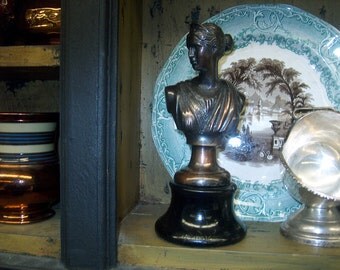 Vintage Metal Bust Figurine on Pedestal, WAS 30.00 - 50% = 15.00