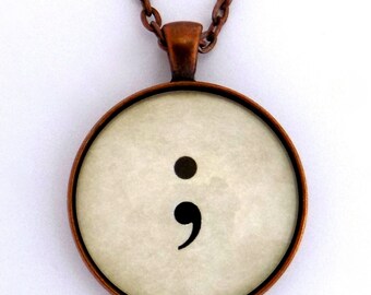 Semicolon Jewelry Semi Colon Motivational Jewelry Quote Survivor Pendant Keychain Keyring Key Ring Keep Fighting Inspirational Necklace