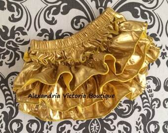 GOLD BABY BLOOMER, ruffle diaper cover, photo prop, newborn ruffle bloomer, shiny gold bloomer, smash cake, photo prop-ready to ship!