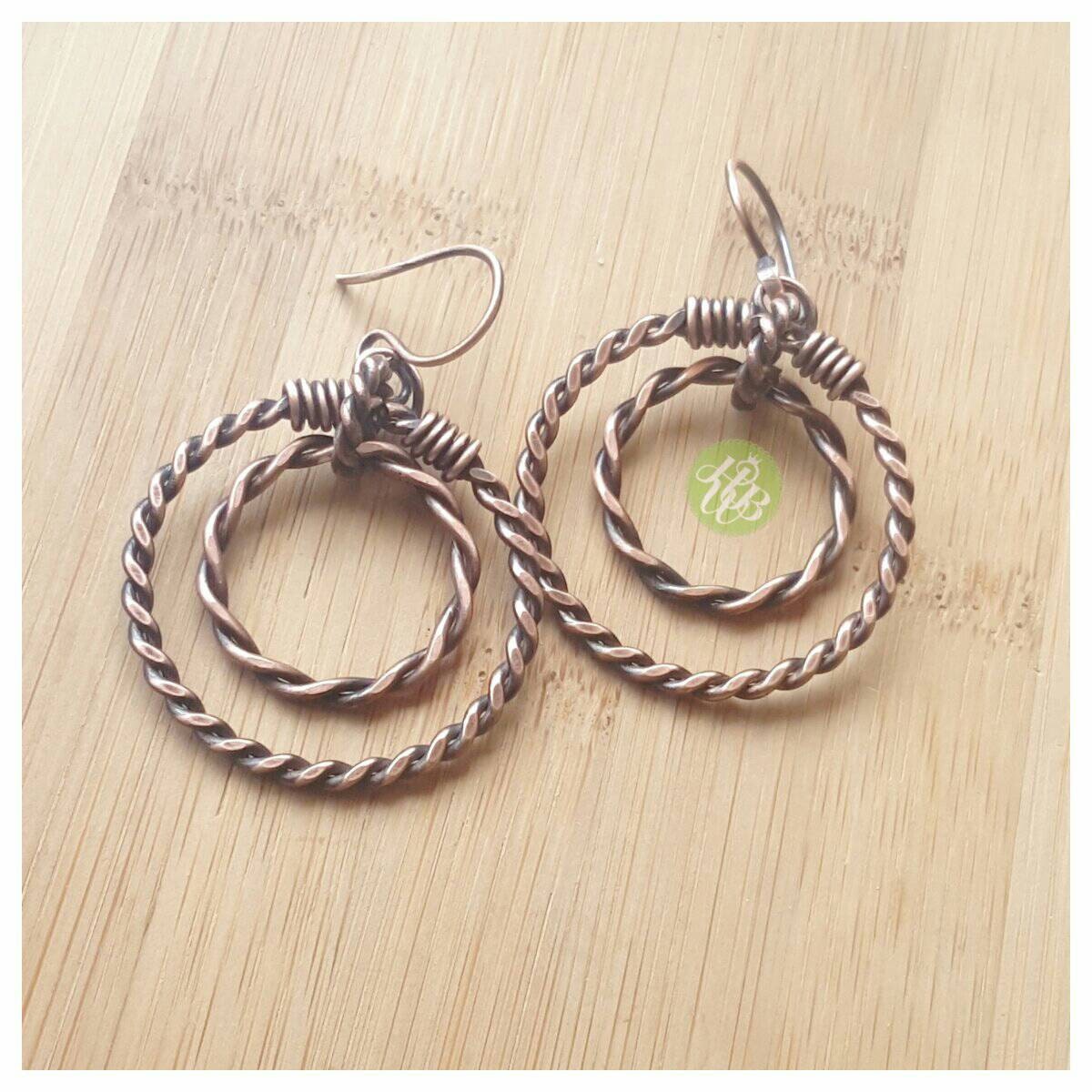 Twisted copper hoop earrings/ double hoops wire/ copper wire