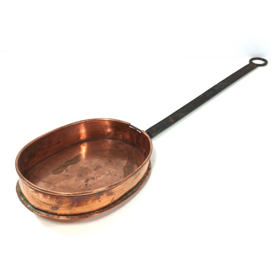 Vintage 21 Copper Bed Warmer Pan with Black Cast Iron