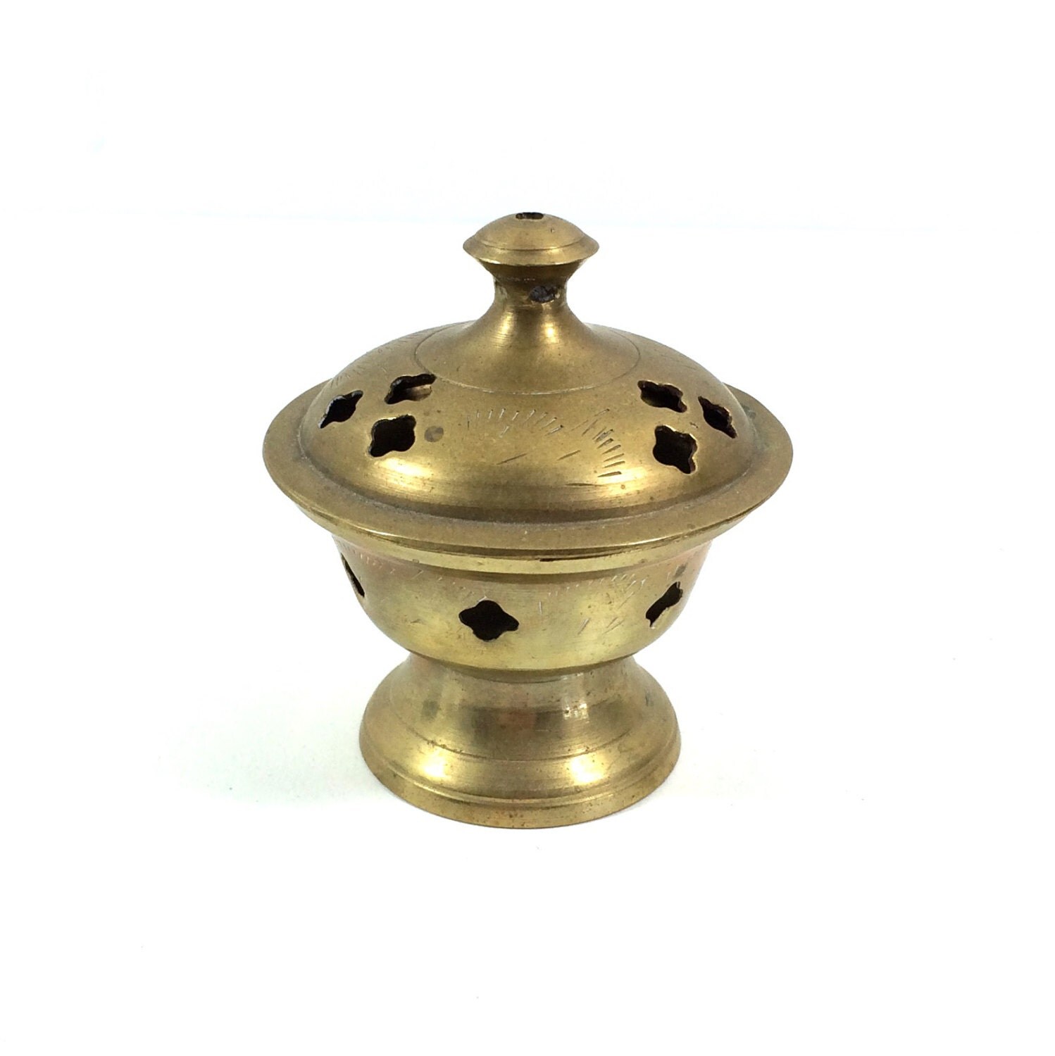 Small Vintage Brass Etched Incense Burner 2.5 Across