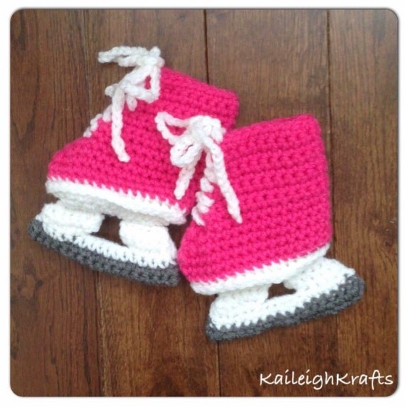 Pink Hockey Skate Booties Baby Crochet NHL Ice Skates Hockey