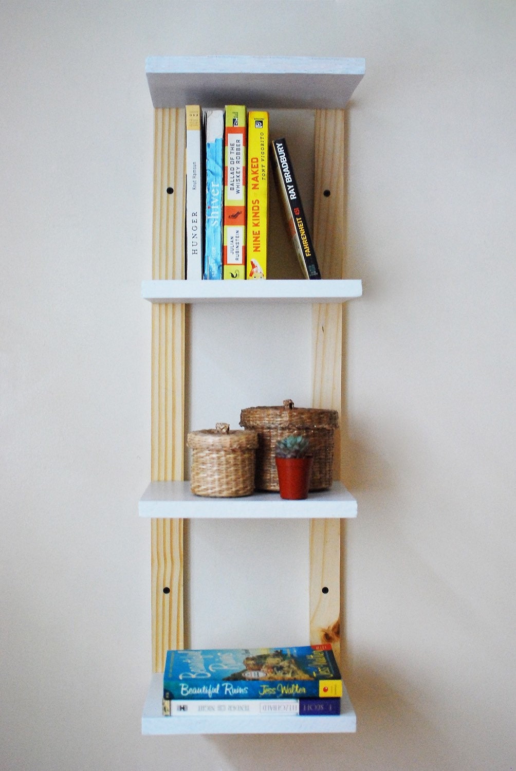 Reclaimed plywood Thin Bookshelf Wall Shelf Storage Raw