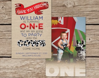 Farm Theme Birthday Invitation, Boy Birthday invitation, Tractor, Farm, John Deere, Theme Birthday, Photo Invitation, Custom, Burlap, Cow