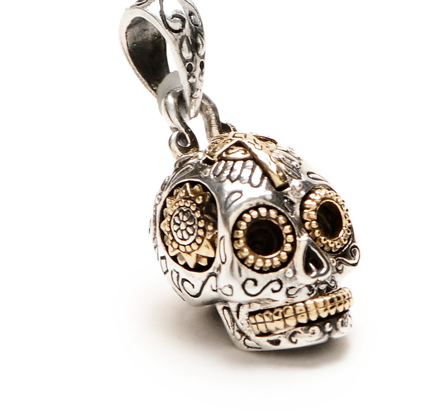 Mexican Sugar Skull Pendant in Sterling Silver Small