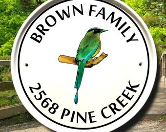 Blue Crowned Motmot Bird Address Plaque/Outdoor/House Number Plaque/Sign