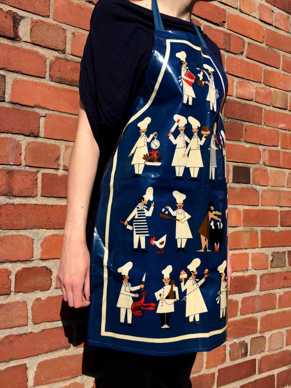 Vintage St Michael PVC Apron Featuring Various Cartoon Chefs