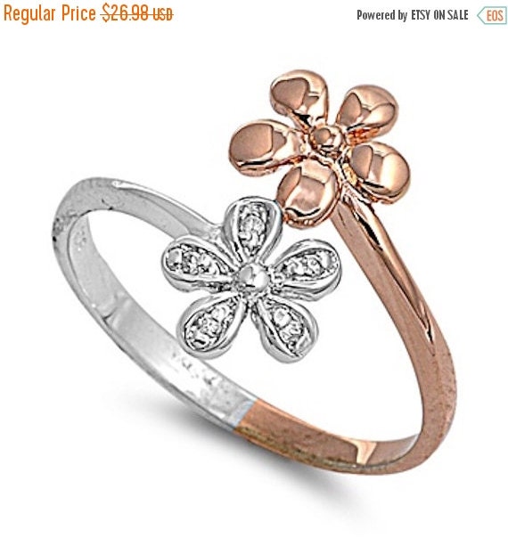 Plumeria Wrap Ring 14K Rose Gold Two Tone by BlueAppleJewelry