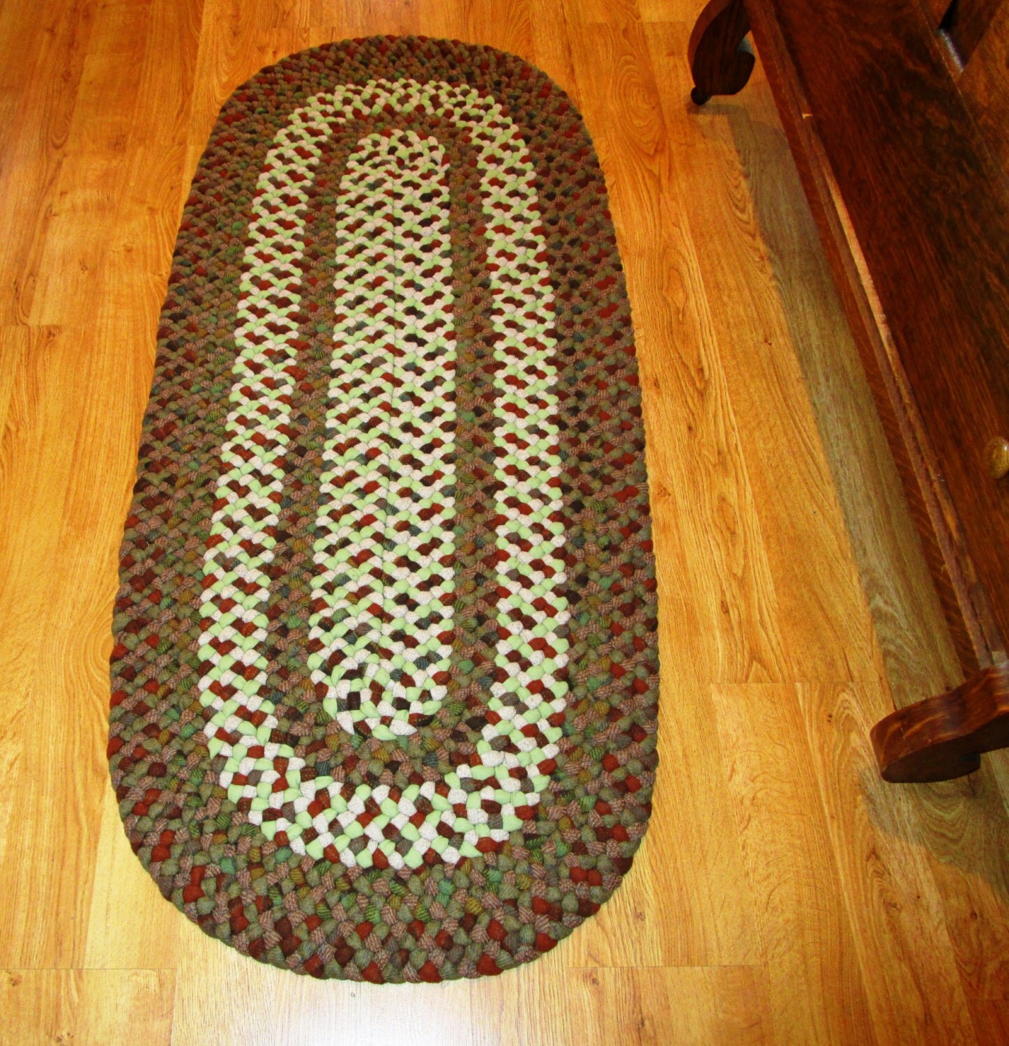 Braided Rug Wool Braided & Laced by Hand Greens Browns