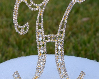 Large 5" Crystal Rhinestone Gold Cake Topper Letter "H" Monogram Wedding Birthday Party Top Initial CT090