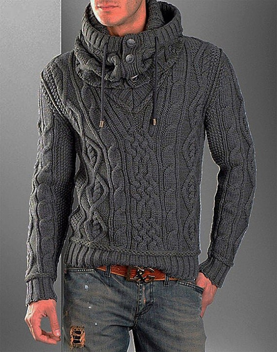 MADE TO ORDER Sweater V neck men turtleneck hand knitted