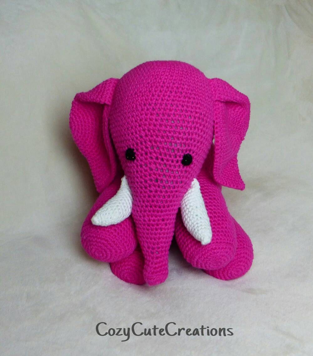 Large Pink Crochet Elephant Amigurumi Crocheted Stuff Animal.