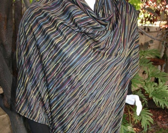 Poncho with Cowl Neck Multicolored Kaleidoscope Fabric