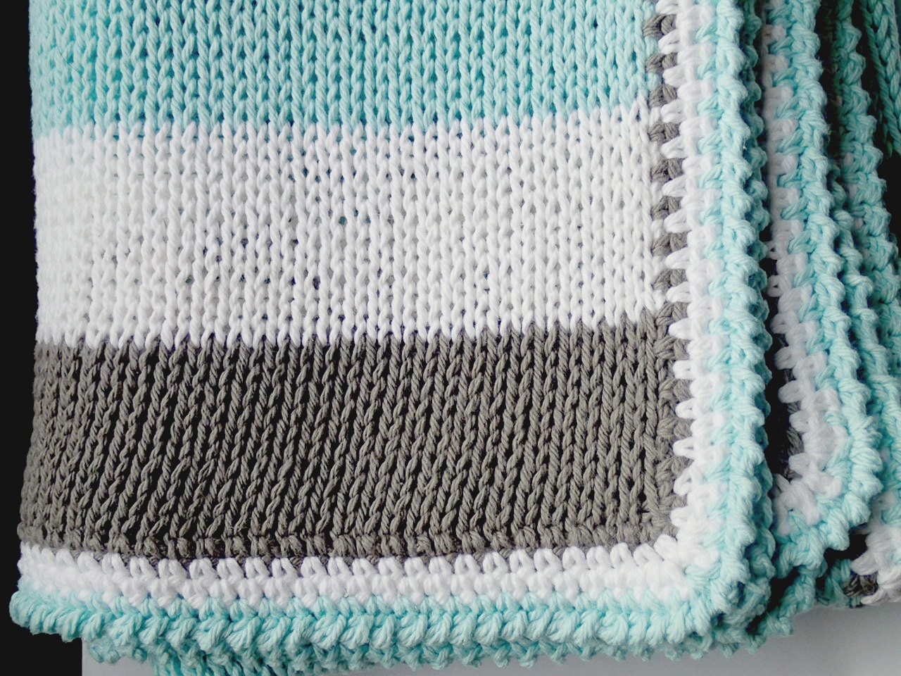 Download Newborn blanket knit baby cotton blanket aqua white gray