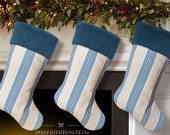 Blue Christmas Stocking, Blue Stocking, Blue Christmas, Blue and White Stocking, Striped Christmas Stocking, Striped Stocking