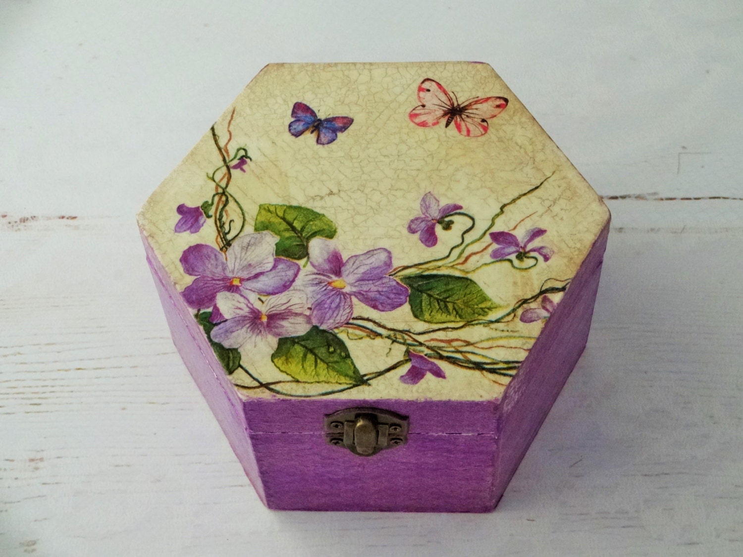 Purple jewelry box wooden decoupage box candy container