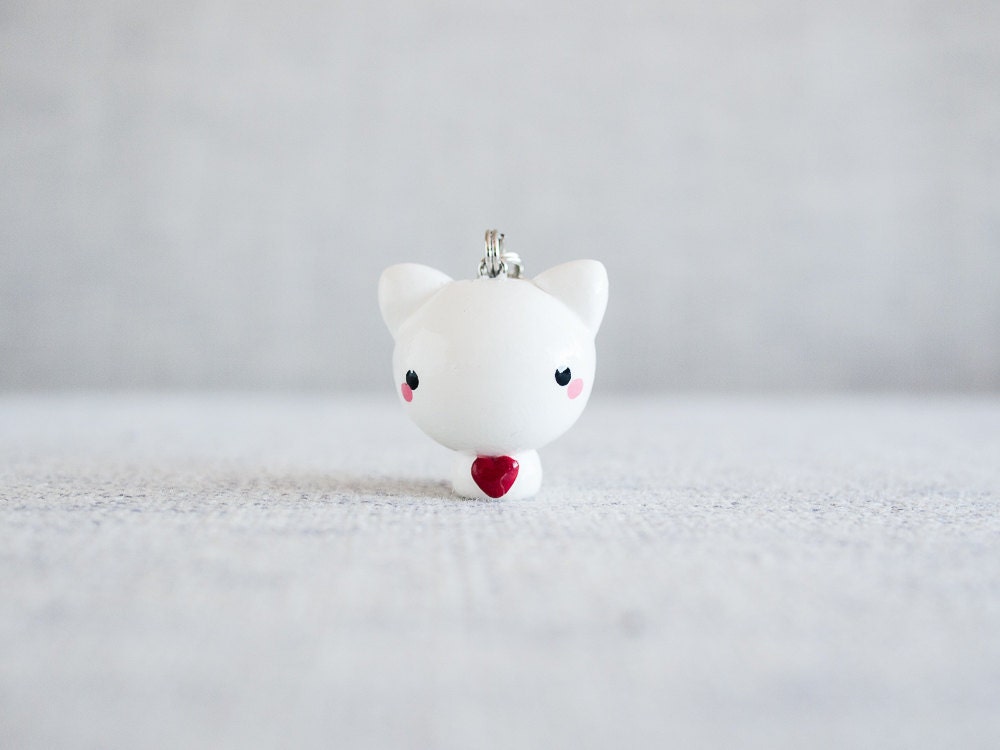 Polymer Clay Keychain Cat Charm with Heart Planner Charm