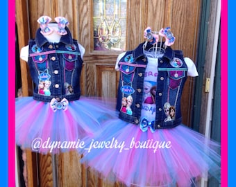 Frozen tutu set, Frozen custom vest, Custom Frozen, Frozen tutu, Tutu set, Frozen vest, Elsa tutu, Anna tutu, Sisters, custom denim vest,