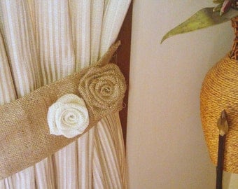 Burlap Tie Back - Curtain Tie Back - Burlap Drape Tie Back - Set of 2 - Rustic Home Decor - Home and Living - Hessian Tie Back
