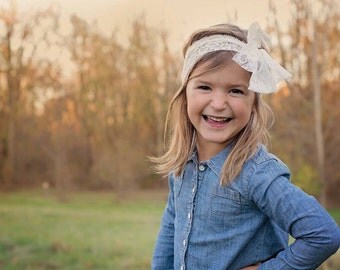 Ivory Lace Headband - Slouch Lace Bow Headband - Ivory Lace Headband - Fall Headband
