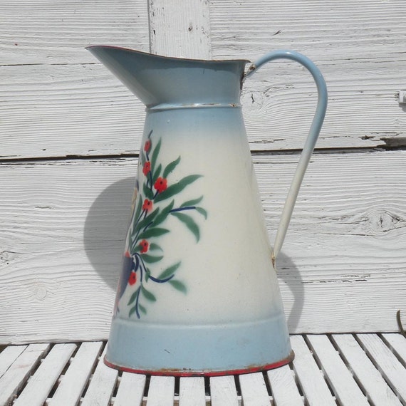 French vintage enamel water pitcher French vintage enamel