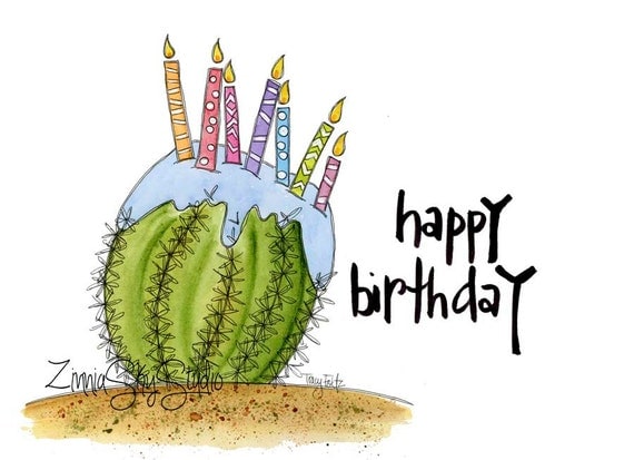 Cactus Southwest Birthday Card Desert Birthday by ZinniaSkyStudio
