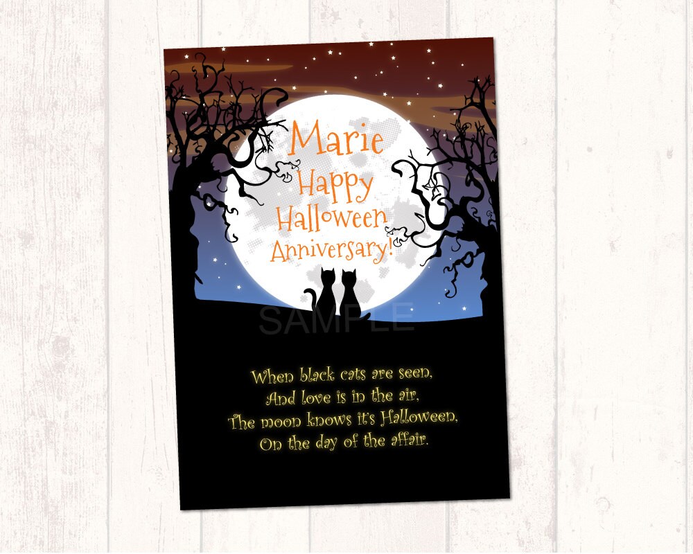 Pesonalized Halloween Anniversary Greeting Black by MaryAnnColors