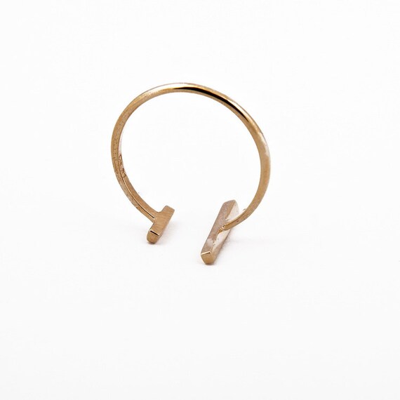 Double Bar Ring Gold Parallel Bar Micro Pave Ring Open Line