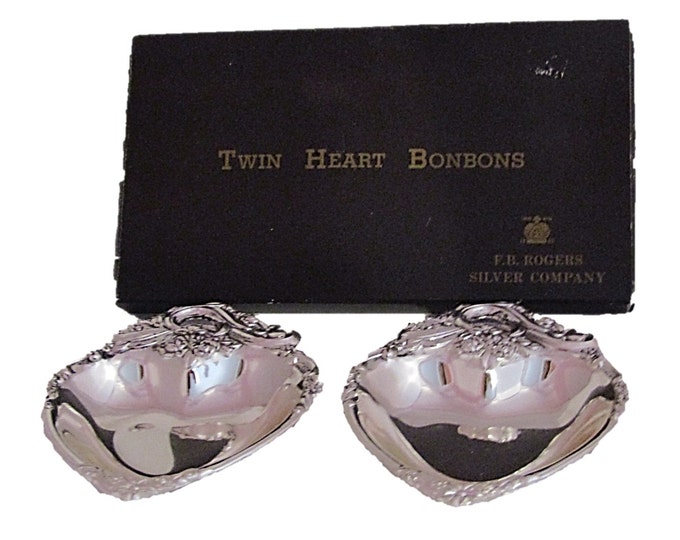 Vintage Bonbon Dish F. B. Rogers, Silverplate Hearts Pair, Twin Heart, Silver Plated Serving Tray Elegant Home Decor Candy Nut Trinket Dish